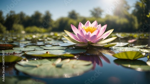 Waterlilies in Full Bloom with Light Bokeh Background