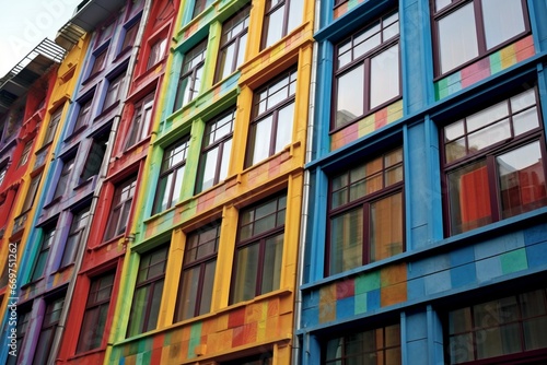 Colored windows adorn the building facade. Generative AI
