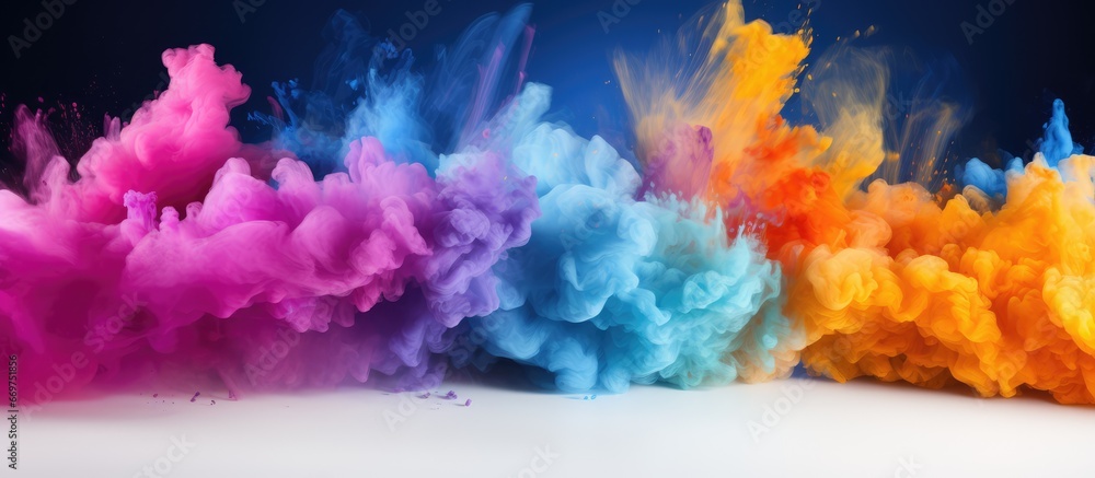 Multicolored glitter explodes freezing motion Multicolored glitter explodes freezing motion