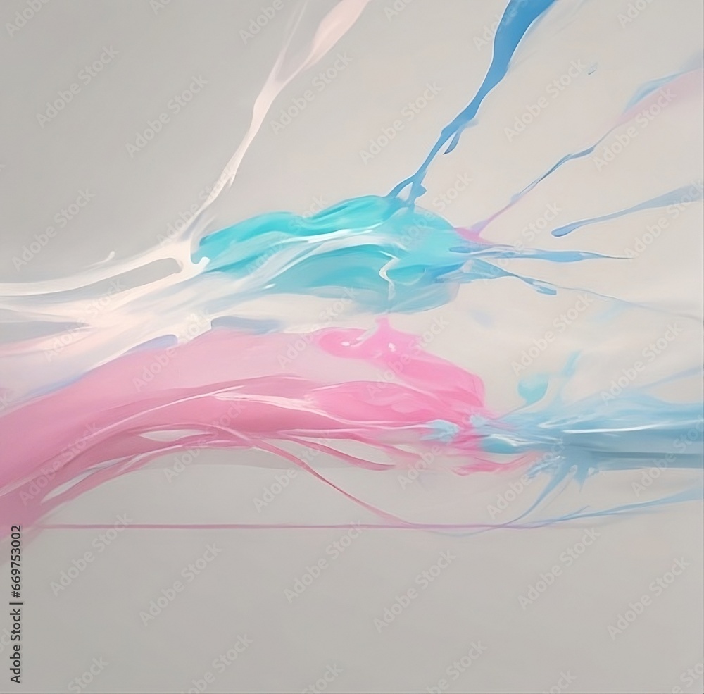 Obraz premium Abstract watercolor hand painted background. Abstract pastel pink and blue color paint with pastel grey background. Fluid composition with copy space. Minimal natural luxury. 