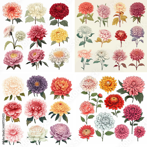 watercolor head petal bouquet no people botanical illustration set collection white art red floral