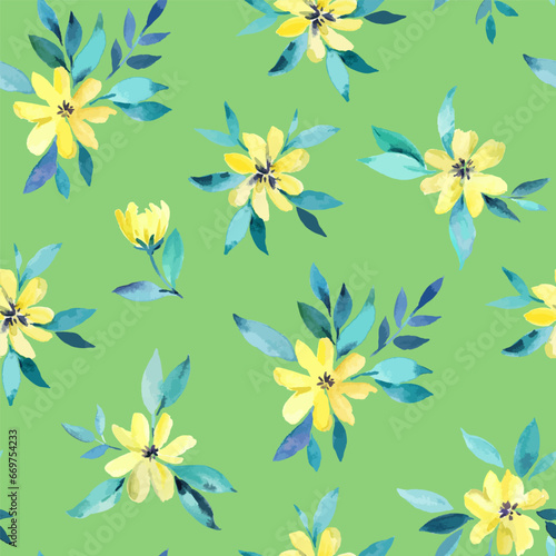 Watercolor seamless pattern with pretty delicate yellow flowers. Vector illustration © Yuliya