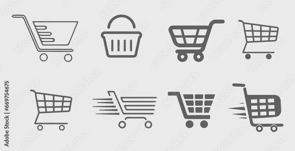 eight shopping cart symbols vector icons set logo