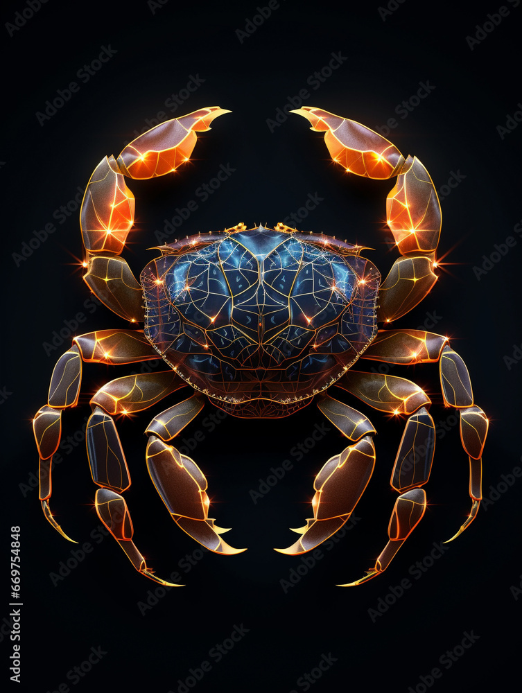 A Geometric Crab Made of Glowing Lines of Light on a Solid Black Background A Geometric Crab Made of Glowing Lines of Light on a Solid Black Background
