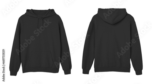 Black Sweat Pullover Long Sleeve Hoodie Templates Front and Back Views photo