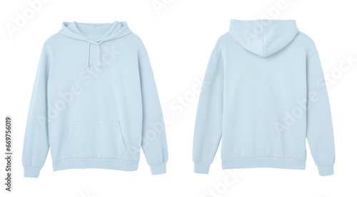 Light Blue Sweat Pullover Long Sleeve Hoodie Templates Front and Back Views