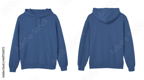 Navy Sweat Pullover Long Sleeve Hoodie Templates Front and Back Views
