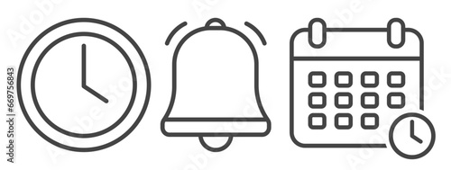 Time, Notification, Date Line Icons. Office time clock, Notice alert, Business schedule. Set of Vector Illustrartion.