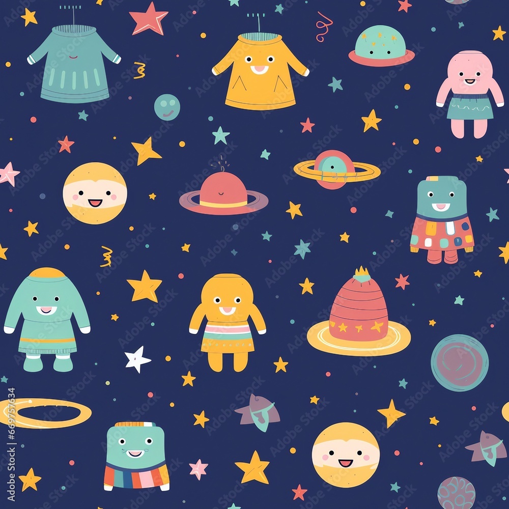 seamless pattern out of space Cute Kids Clothing and Digital Paper with Playful Elements