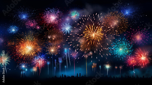 Fireworks background, New Year's Eve celebration, vector illustration. generativa IA