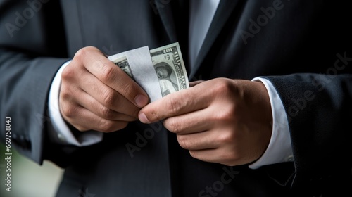 Free photo cheerful bearded business man in shirt holding money