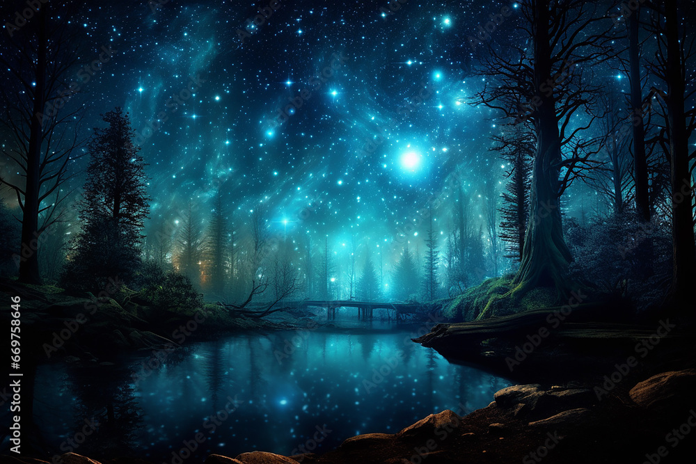 幻想的な森の夜景 幻想的な森の夜景
