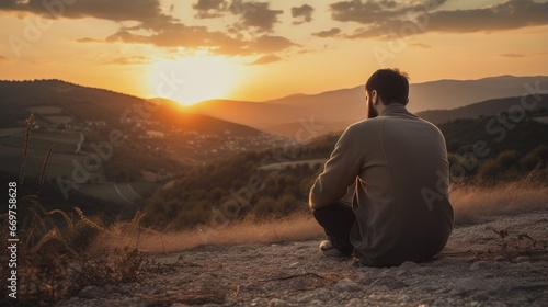 Solitude in the Sunset: Man Finds Tranquility