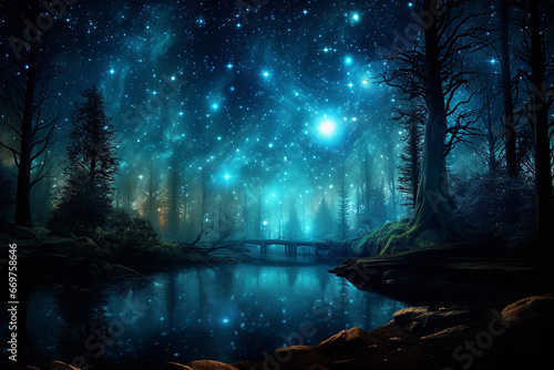 幻想的な森の夜景