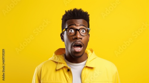A Burst of Surprise A Man s Gesture on a Yellow Background