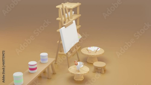 Wallpaper Mural animated 3d video, a place to make paintings with a blank canvas and various paint colors Torontodigital.ca