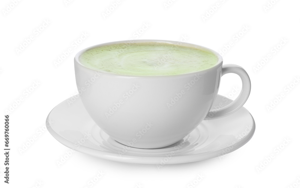 Cup of fresh matcha latte isolated on white Cup of fresh matcha latte isolated on white