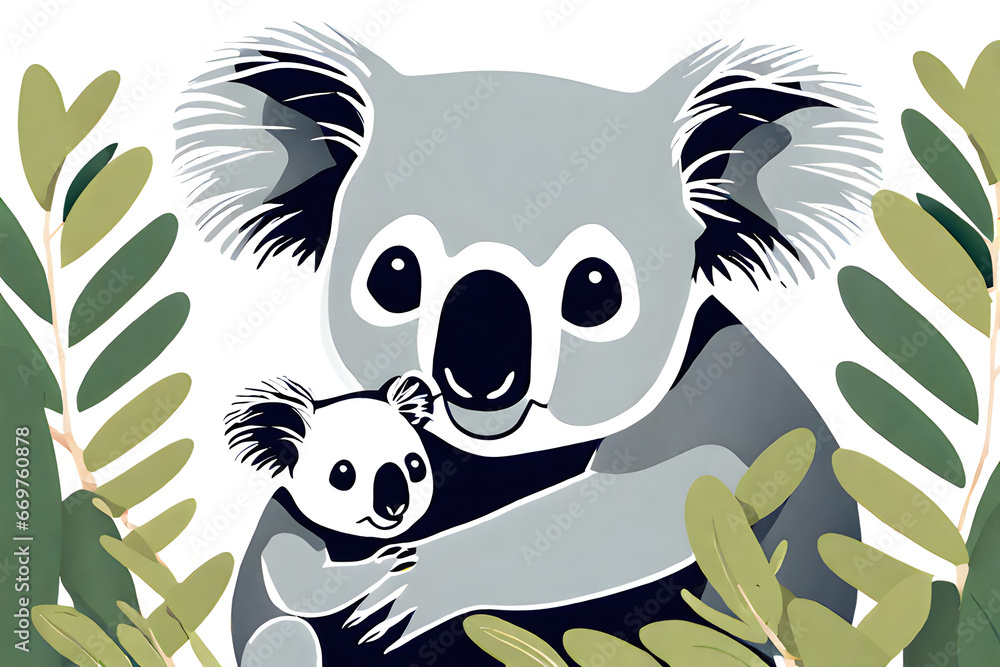 Obraz premium Koala mother and cub illustration