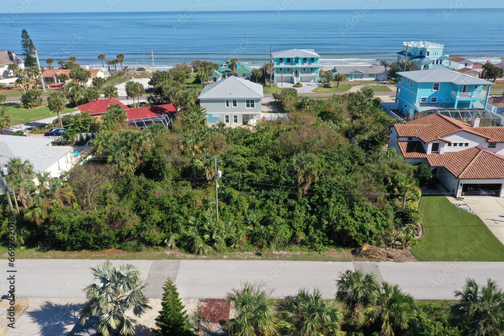 Aerial view of Florida beach community with high end houses, Flagler Beach, Florida, USA.