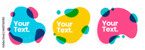 Abstract Fluid Liquid layered shapes set with risograph print effect. wavy edge shapes transparent objects, spots, splashes. Retro graphic design elements collection, trendy riso text background