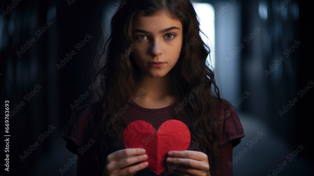 Portrait Girl Holding Red Paper Heart, Background Image,Valentine Background Images, Hd Portrait Girl Holding Red Paper Heart, Background Image,Valentine Background Images, Hd