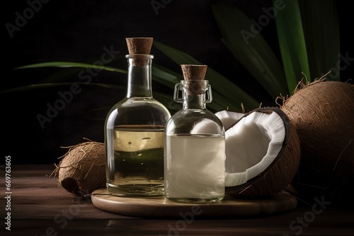Benefits of coconut MCT oil for health. Generative AI