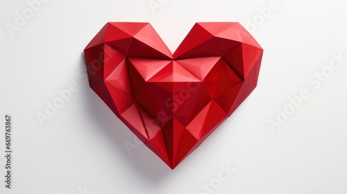 Red Voluminous Origami Heart Above White, Background Image,Valentine Background Images, Hd