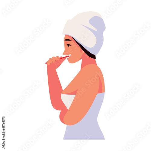 woman brushing teeths side view