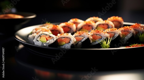 Sushi Rolls Laid Out Black Plate, Background Image,Valentine Background Images, Hd