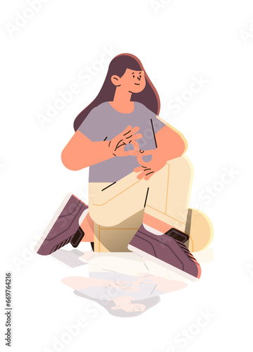 disabled deaf mute woman communicate using sign language hearing disability concept vertical
