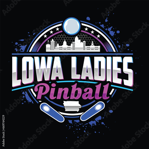Pinball game logo, Pinball Championship with Ball and Flipper, Pinball neon sign