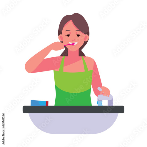 woman brushing teeths in bathroom