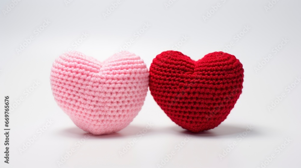 Obraz premium Crocheted Amigurumi Pink Red White Hearts, Background Image,Valentine Background Images, Hd