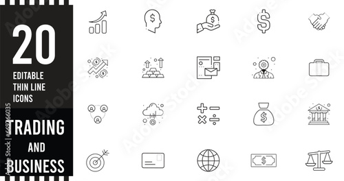 Trading and Business Growth Editable Icons set. Vector illustration in modern thin line style of business icons.