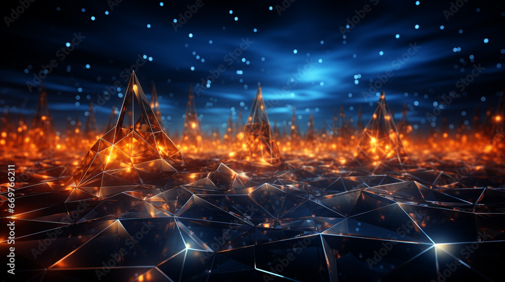 Energetic polygonal wireframe technology background