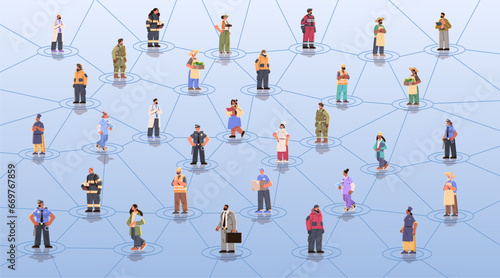 set different occupation people diverse workers of various professions and specialists standing together happy labor day celebration