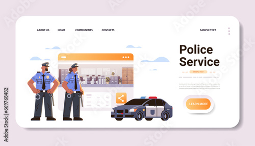 policemen in uniform officers men cops standing together police service happy labor day celebration concept copy space