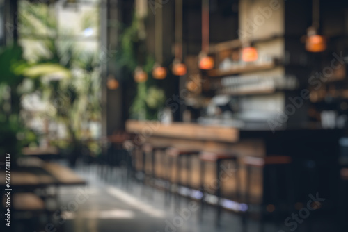 Abstract blur and defocused coffee shop cafe and restaurant interior for background © fledermausstudio