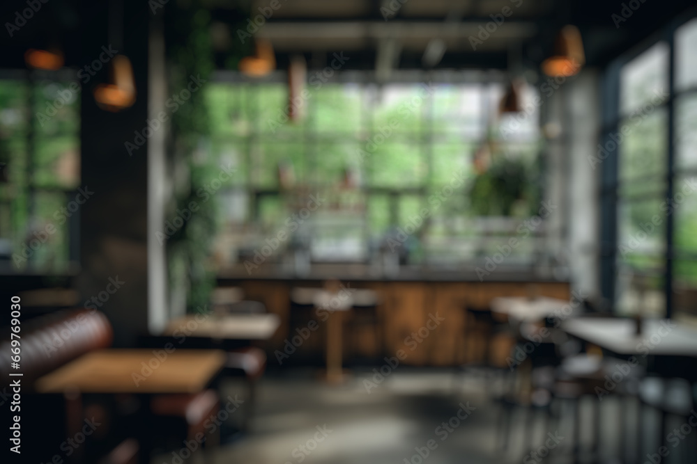 Abstract blur and defocused coffee shop cafe and restaurant interior for background