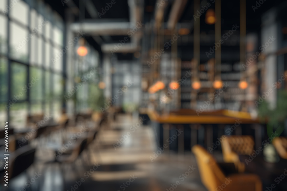 Abstract blur and defocused coffee shop cafe and restaurant interior for background