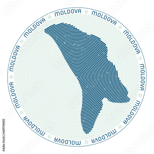 Moldova shape radial arcs. Country round icon. Moldova logo design poster. Awesome vector illustration.