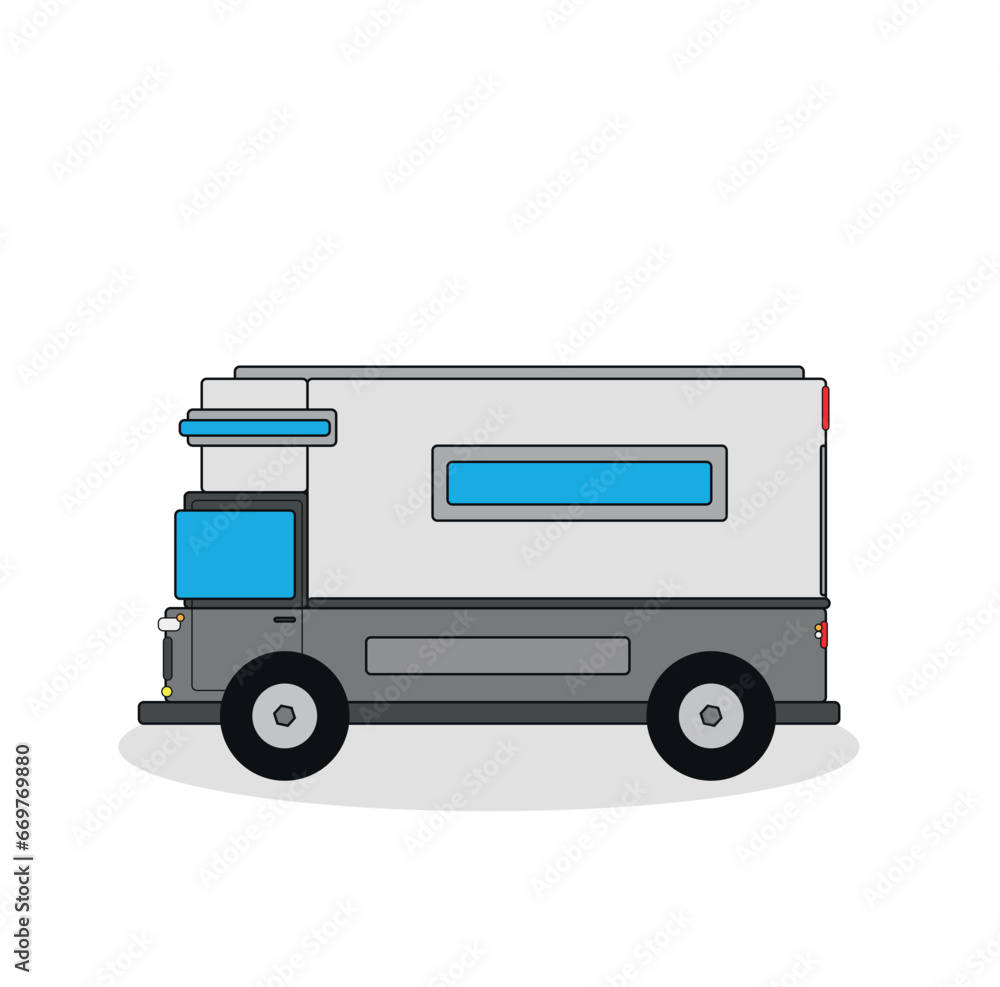 gray truck camper isolated on white