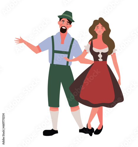 german couple with dirndl and lederhose