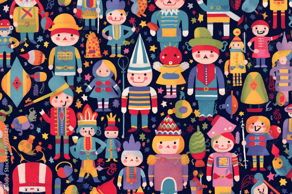 The cute Christmas Nutcracker pattern on a background is ideal for gift wrapping paper, .poster,backgrounds, and other high-quality prints.