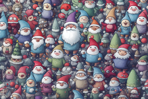 The cute Christmas Holiday Gnomes pattern on a background is ideal for gift wrapping paper, .poster,backgrounds, and other high-quality prints.
