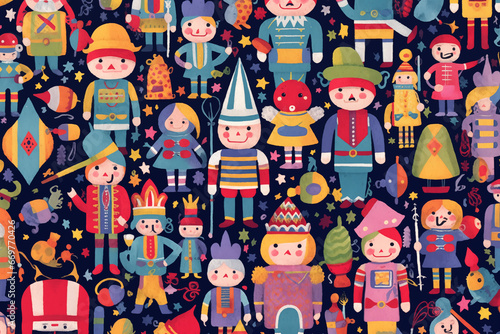 The cute Christmas Nutcracker pattern on a background is ideal for gift wrapping paper  .poster backgrounds  and other high-quality prints.