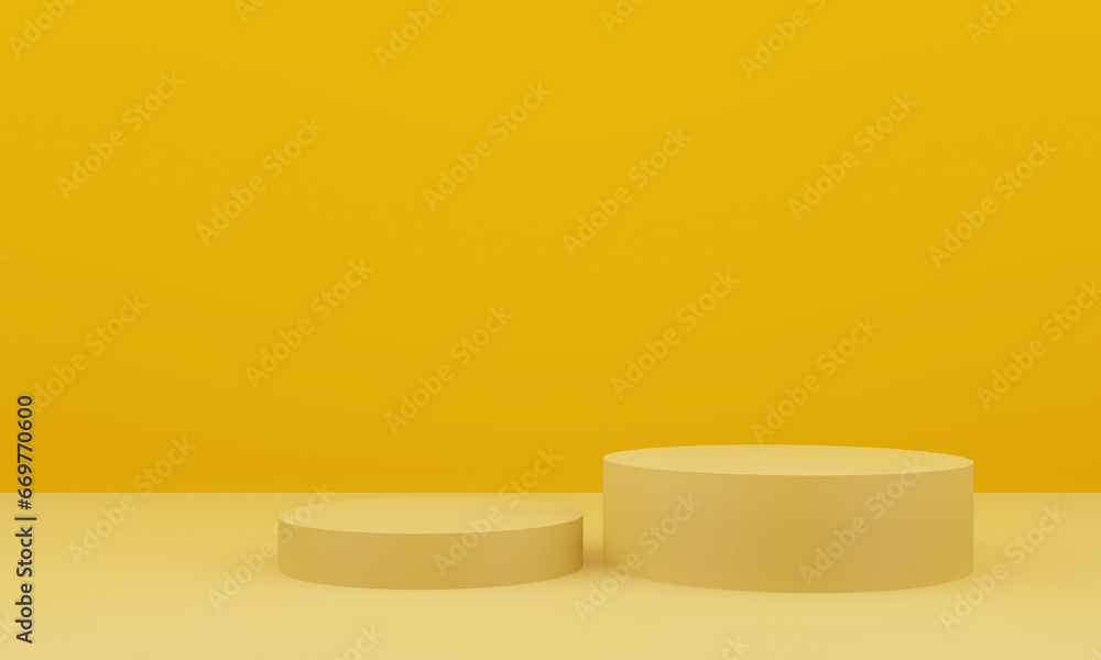 Yellow geometric podium. Yellow background. Yellow geometric podium. Yellow background.