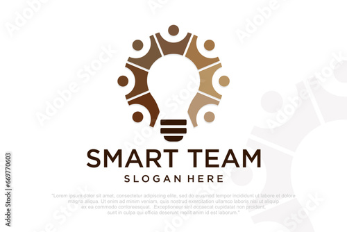 smart teamwork logo design combination with lamp and people , symbol of community,family and group.