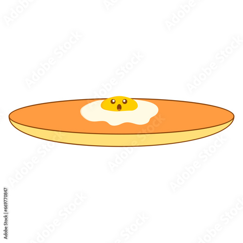 Cute pancake with syrup and various toppings in kawai style. Vector illustration.