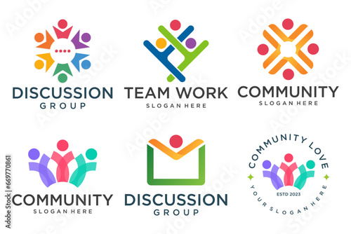 People, community, team, creative hub, social connection logo icons set.